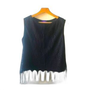 Vintage Black Lace Fringe Top Medium Shell 2000 Deux Mille Y2K retro chic